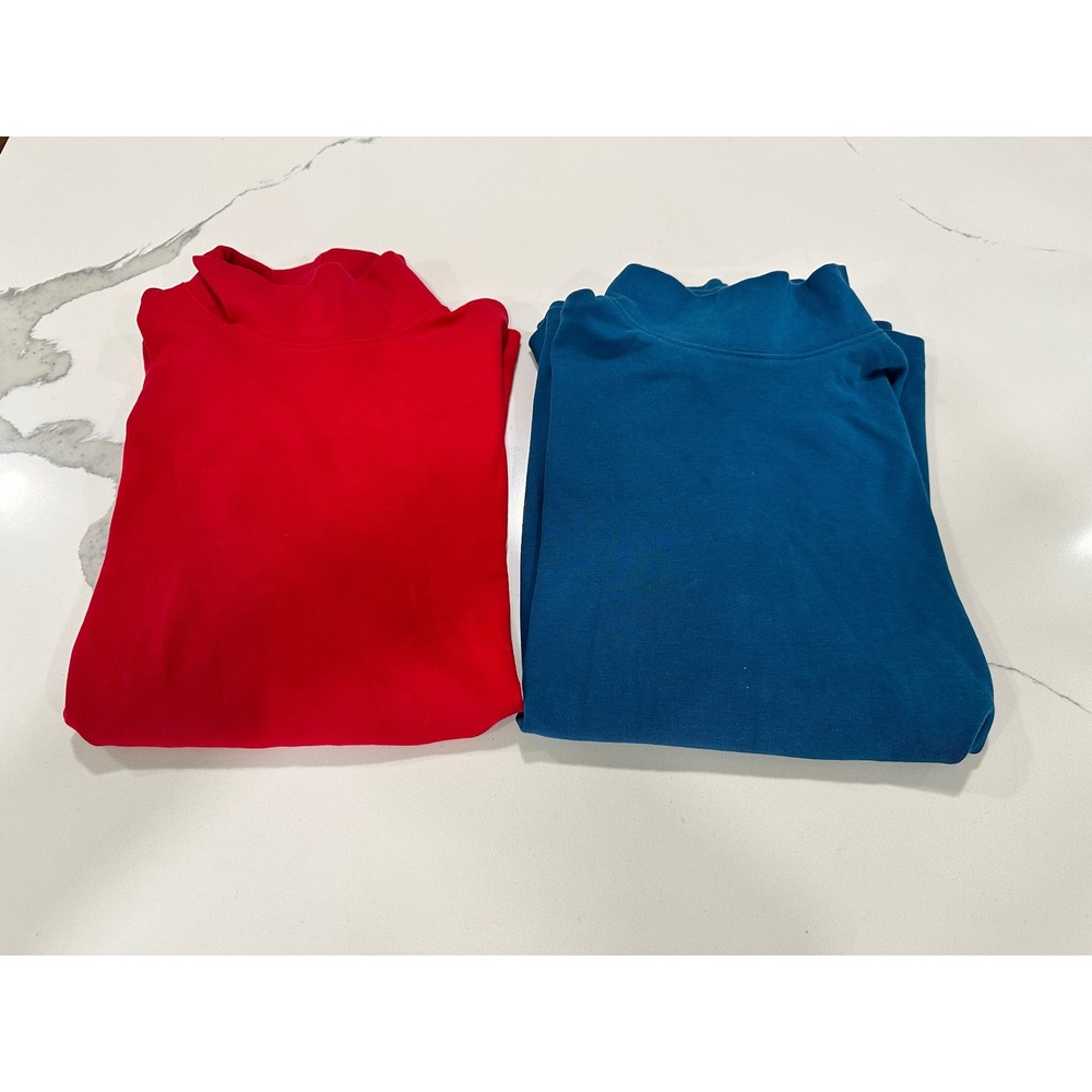 Lands'‎ End Mock Neck Top Soft Cotton Blend Comfy Casual Red Blue Size S